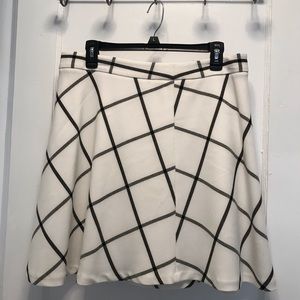 LOFT White + Gray Plaid Skirt